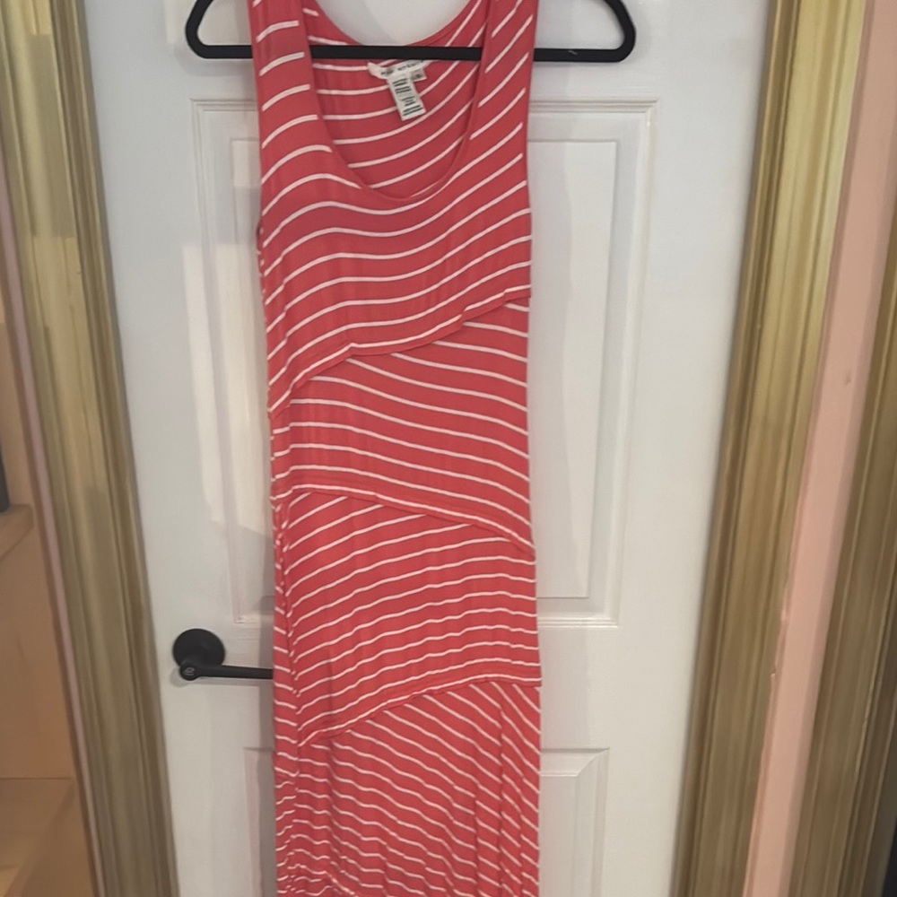 Max Studio Coral and White Striped Dress